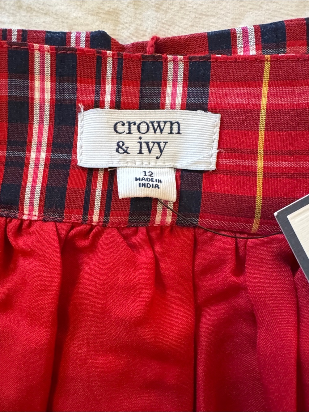 Crown & Ivy Red Plaid Tie-Belt Side Zip Holiday Mini Skirt - Picture 2 of 9